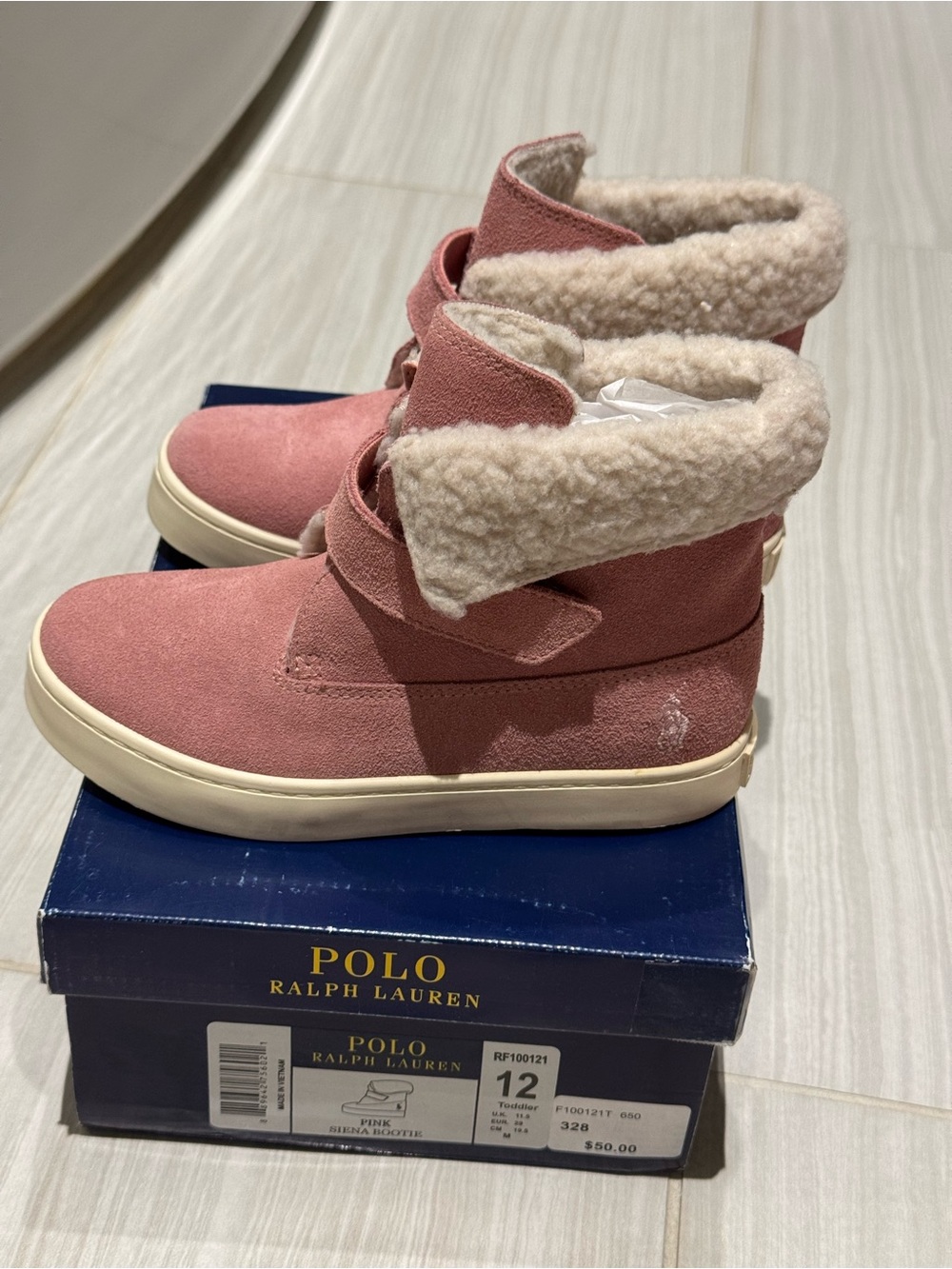 Ralph Lauren Siena Kids Pink Suede Shearling Boots